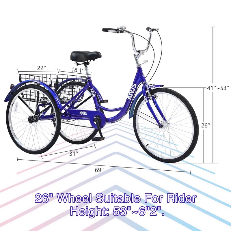 26 in. Adult Tricycle Bike with Large Shopping Basket for Women and Men