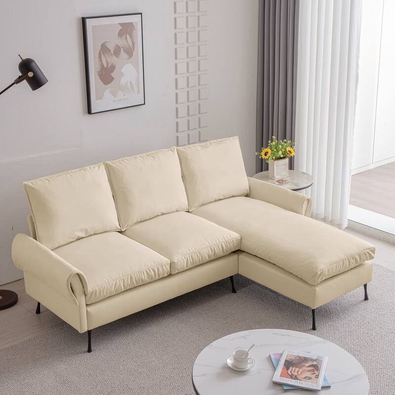 81" Modern Modular Technical Leather L-Shaped Sofa with Reversible Lounge - Beige