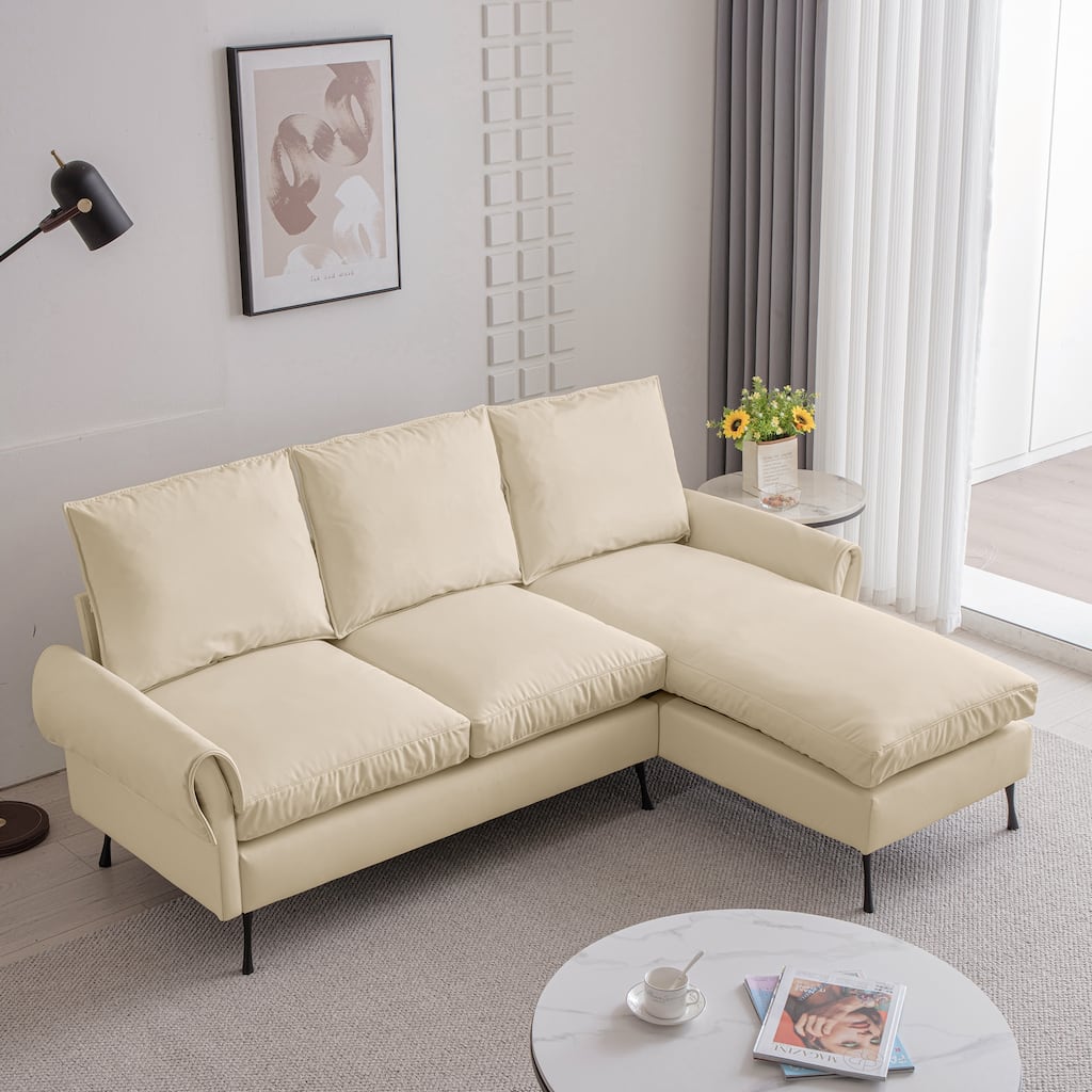 Modern 81" L-Shaped Sofa with Technical Leather Upholstery, Reversible Chaise Lounge