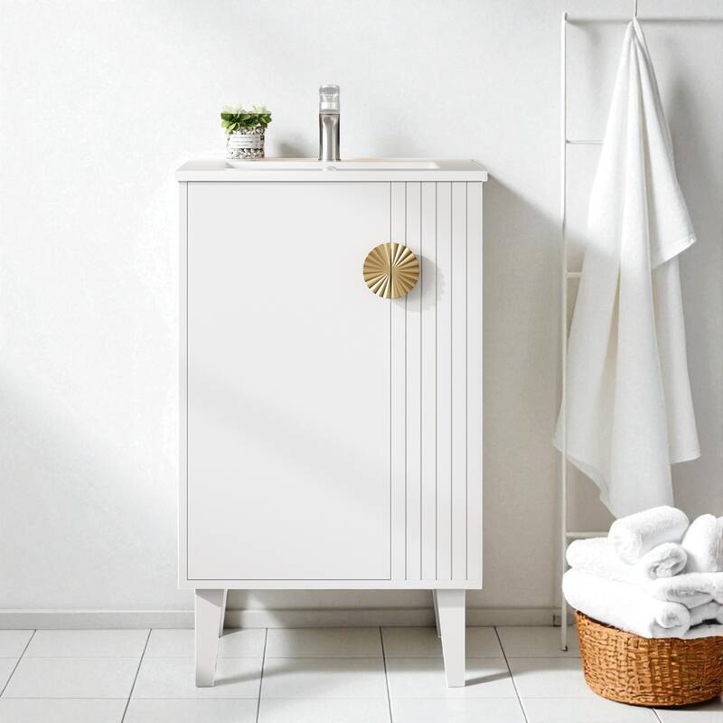 20" Freestanding Bathroom Vanity with Ceramic Sink, Soft-Close Door and Half-Moon Pull, French Style Cabinet