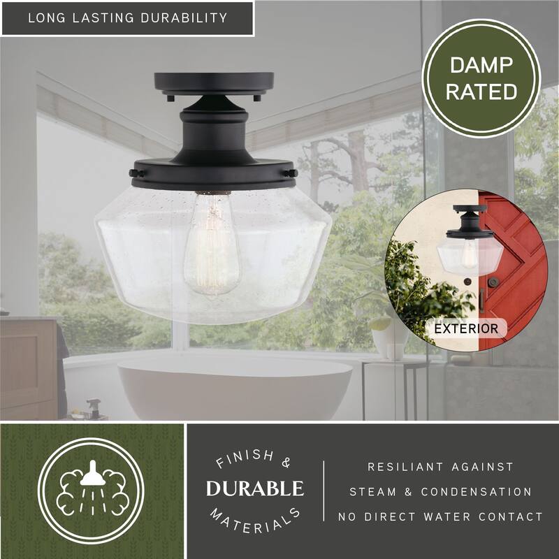 Collins Black Farmhouse Outdoor Flush Mount Ceiling Light Clear Schoolhouse Glass - 10-in. W x 10.5-in. H x 10-in. D
