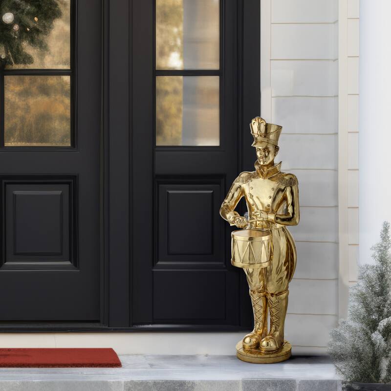 48" Resin Royal Court Soldier With Drum - Gold