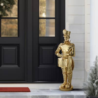 48" Resin Royal Court Soldier With Drum - Gold