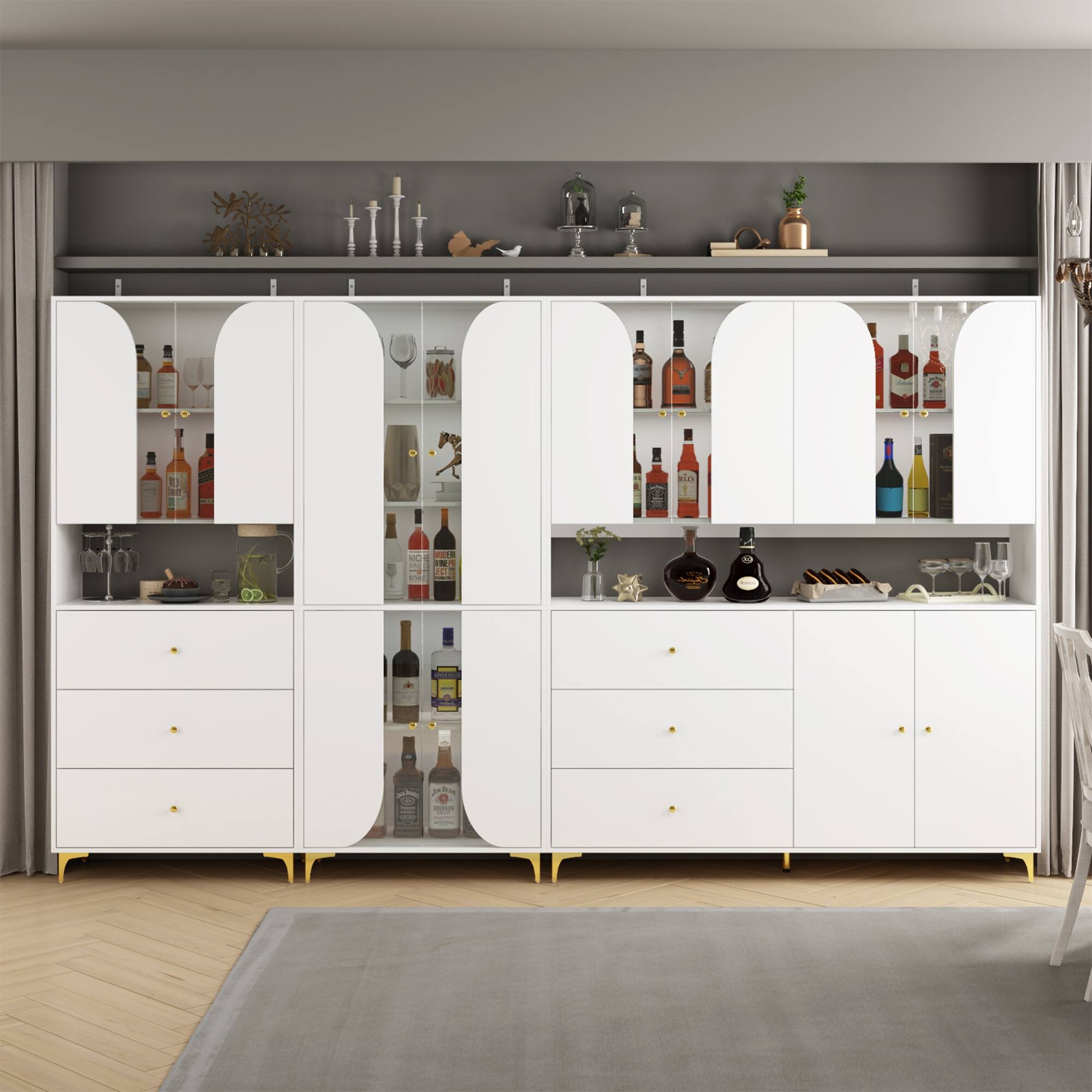 Tempered Glass Golden Accents Ideal Kitchen, Buffet, Bookcase