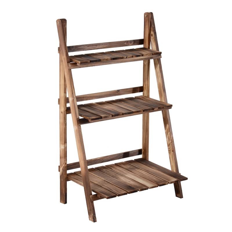 Outsunny 24" Wooden 3-Tier Ladder Plant Stand - 8' x 10'