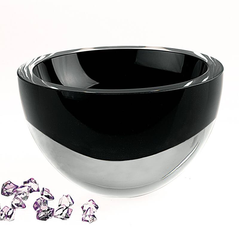 HomeRoots 6" Mouth Blown European Made Lead Free Cobalt Crystal Bowl - Black