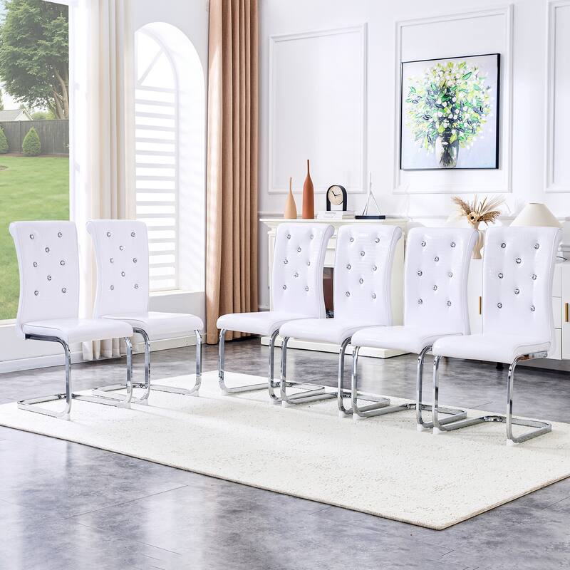 Set of 4, Retro Faux Alligator Skin Upholstered Dining Chairs, with Crystal Buckle Design and Faux Leather Design