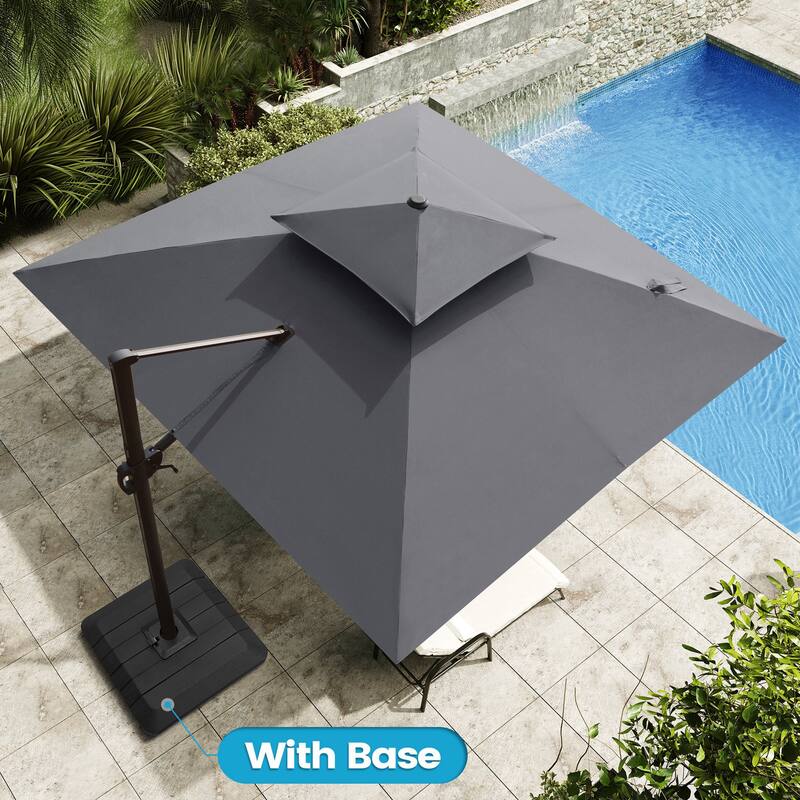 11 x 11 ft Patio Cantilever Offset Umbrella 360 Degree Rotation with Base