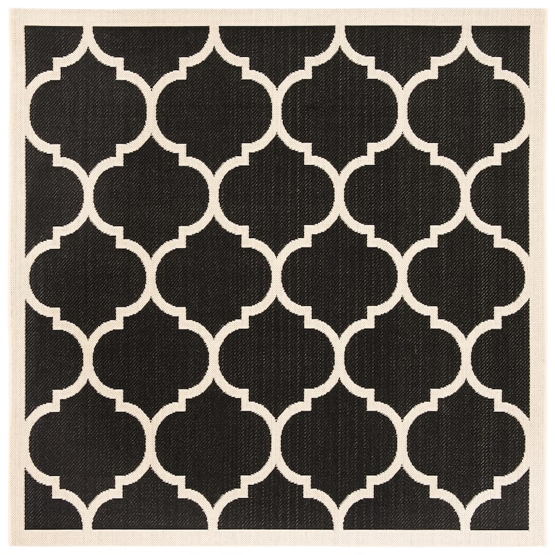 SAFAVIEH Courtyard Kathy Indoor/ Outdoor Waterproof Patio Backyard Rug - 4' Square - Black/Beige