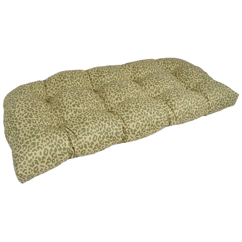 42-inch Rounded Back Tufted Outdoor Loveseat/Bench Cushion - Little Green Leopard