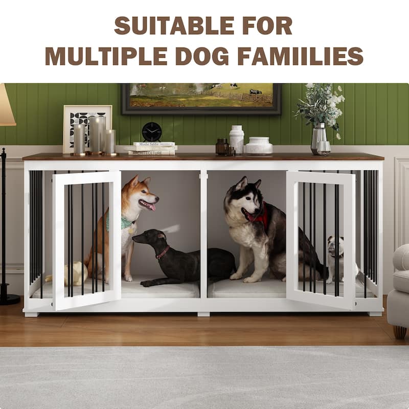 Large Dog Crate Furniture, 70.9"L Wooden Dog Crate Kennel with Divider