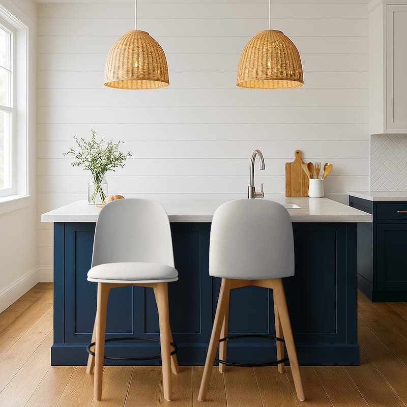 25" Plastic Armless Bar Stool Chair Dowel Natural Wood Eiffel Legs For Kitchen Counter Height Dining