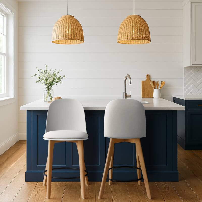 Set of 2 Designer Eiffel Chairs Counter Stools With Backs Side Molded Shell Kitchen Office Dining Dowel Bar Patio