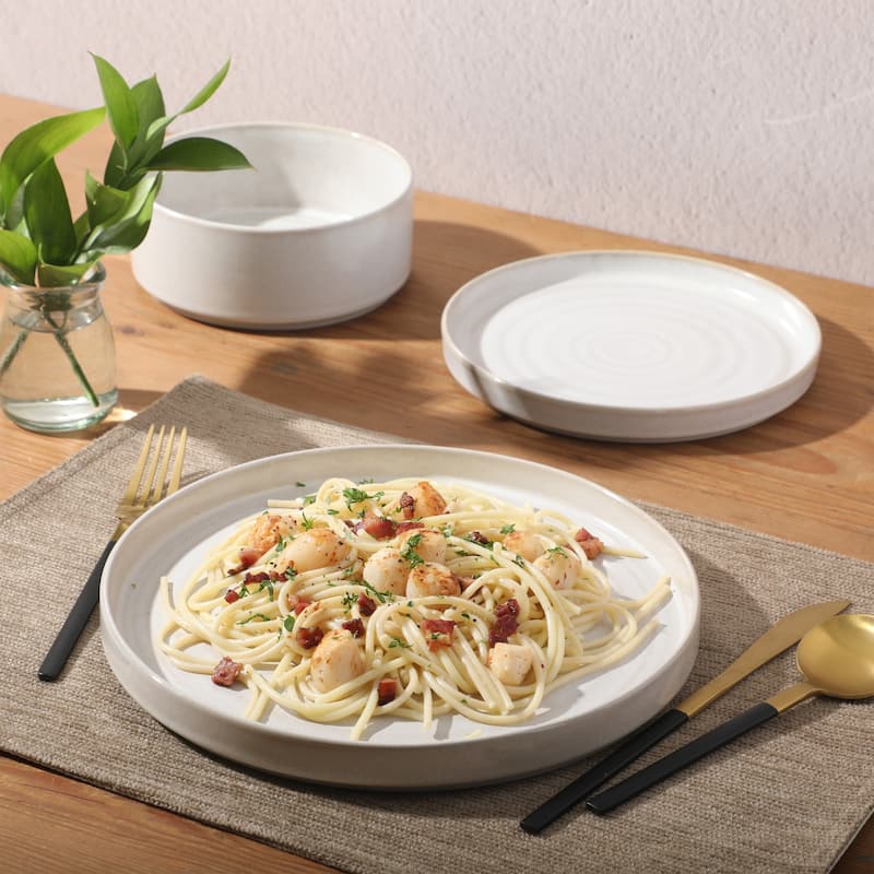 Gibson Elite Echo Bay 12 Piece Porcelain Reactive Glaze (Service for 4) Ceramic Plates and Bowls Dinnerware Set