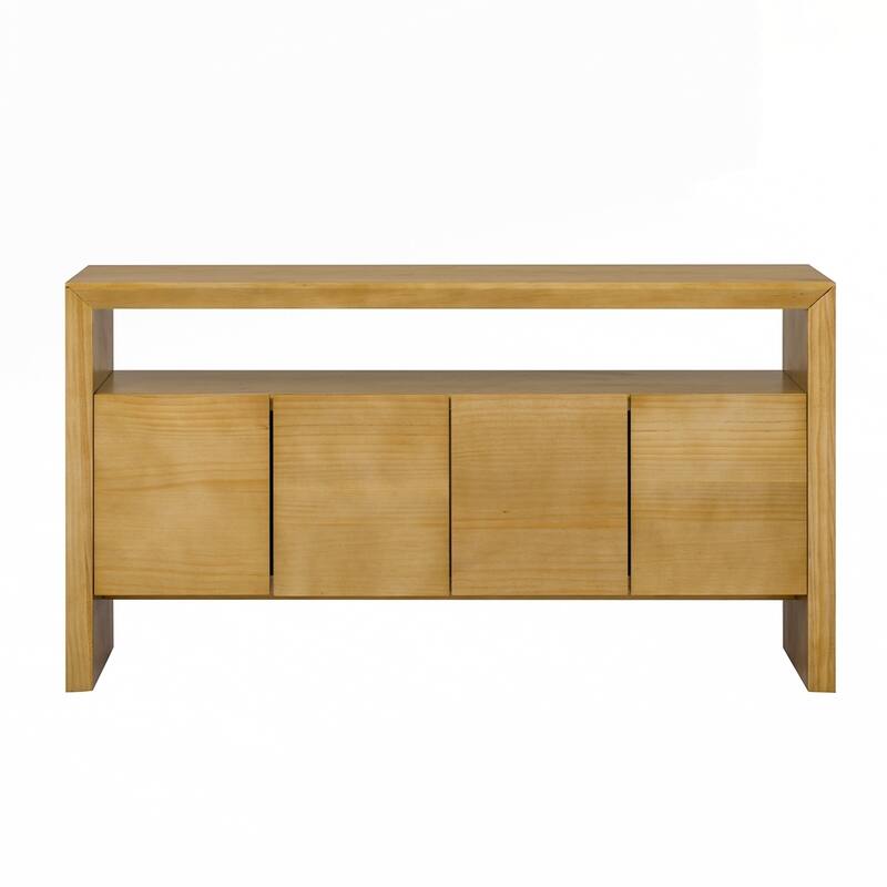 Solid Wood Veneer Sideboard with Open Shelf