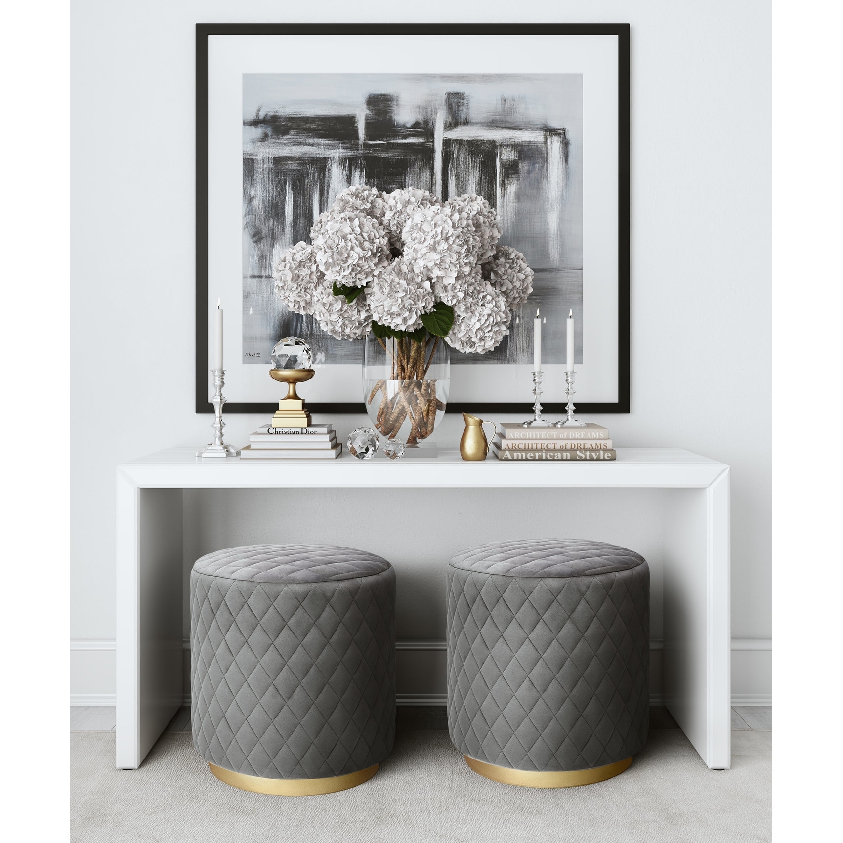 Grey velour top stool