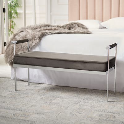 SAFAVIEH Pim Glam Long Rectangle Cushion Bench with Arms - 48" W x 17.3" L x 24.8" H
