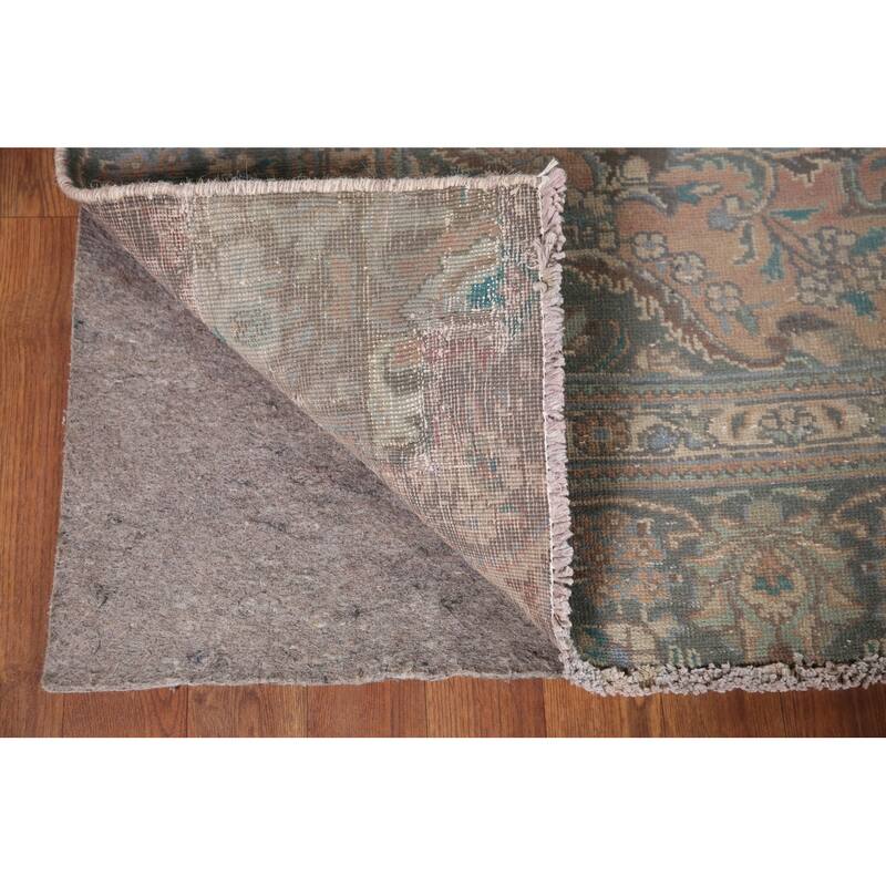 Green Tabriz Persian Vintage Area Rug Hand-knotted Wool Carpet - 6'5" x 8'11"