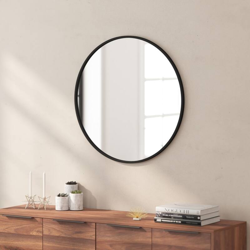 Wall Mount Shatterproof Round Accent Wall Mirror with Metal Frame