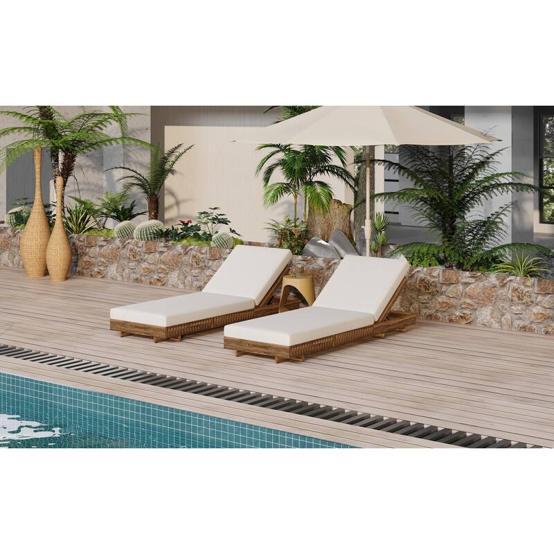 Outdoor Chaise Lounge Chair with 6-Position Adjustable Backrest, Weather-Resistant Slatted Base Reclining Chair