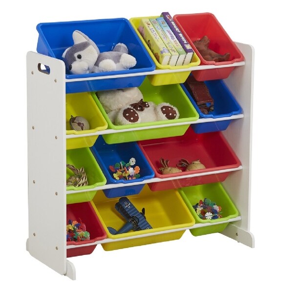 Primary Kids' Toy Storage Organizer with 12 Plastic Bins Natural 