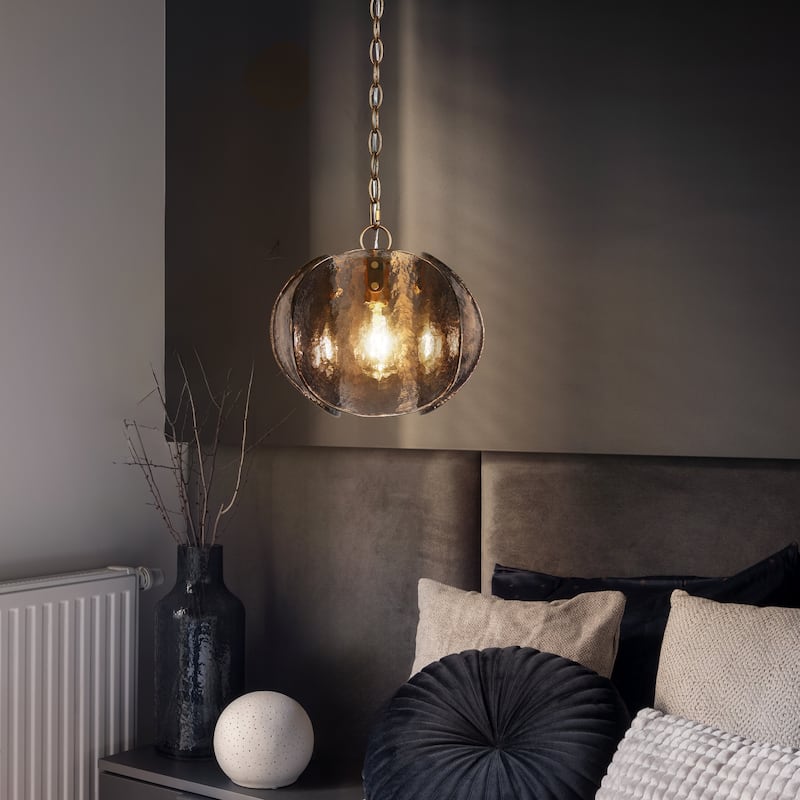 Modern 1-Light Smoky-gray Glass Pendant Light Art Deco Kitchen Island Light - D11.8" x H11.8"