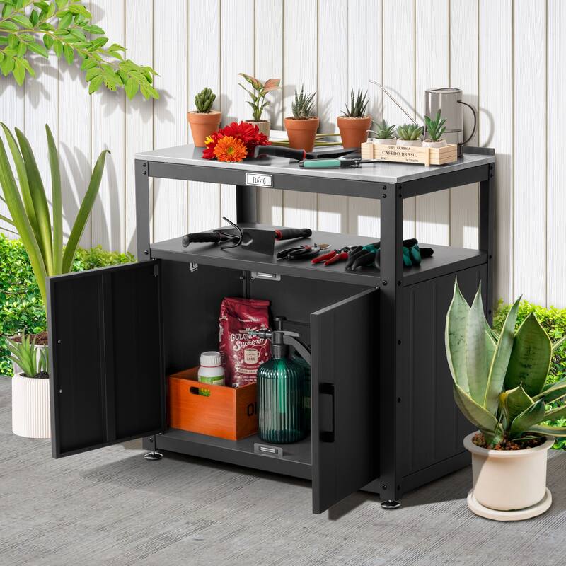 Feasto Stainless Steel Garden Potting Bench with Storage Cabinet