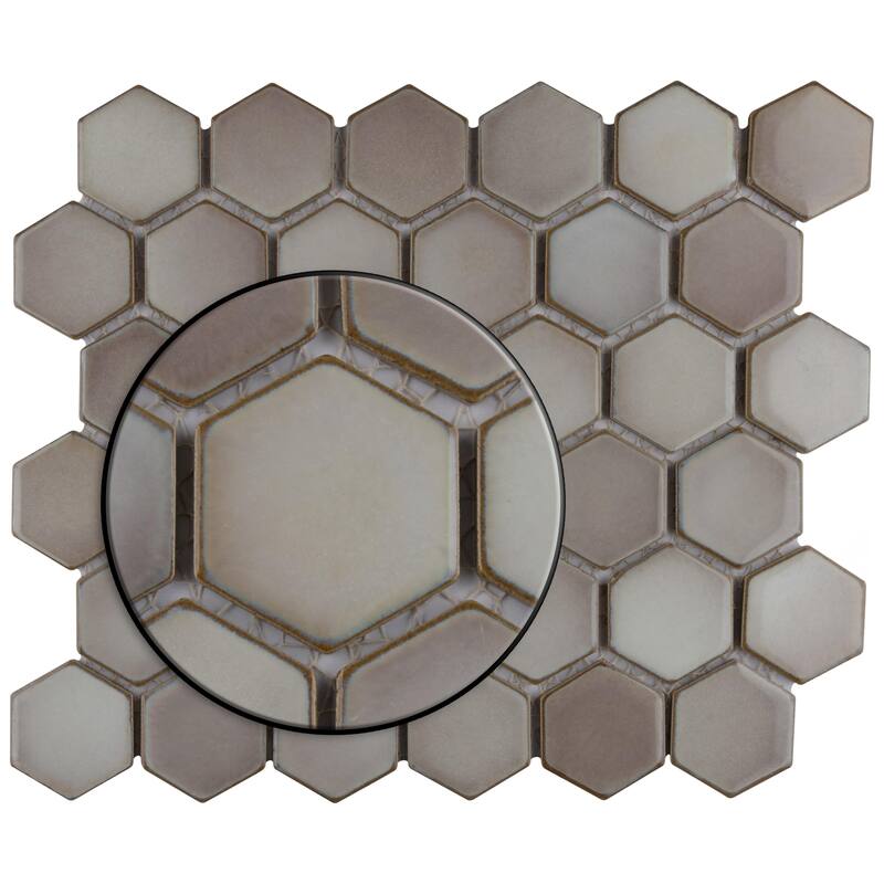 Merola Tile Hudson Due 2" Hex Dove Grey 10-7/8" x 12-5/8" Porcelain Floor and Wall Tile