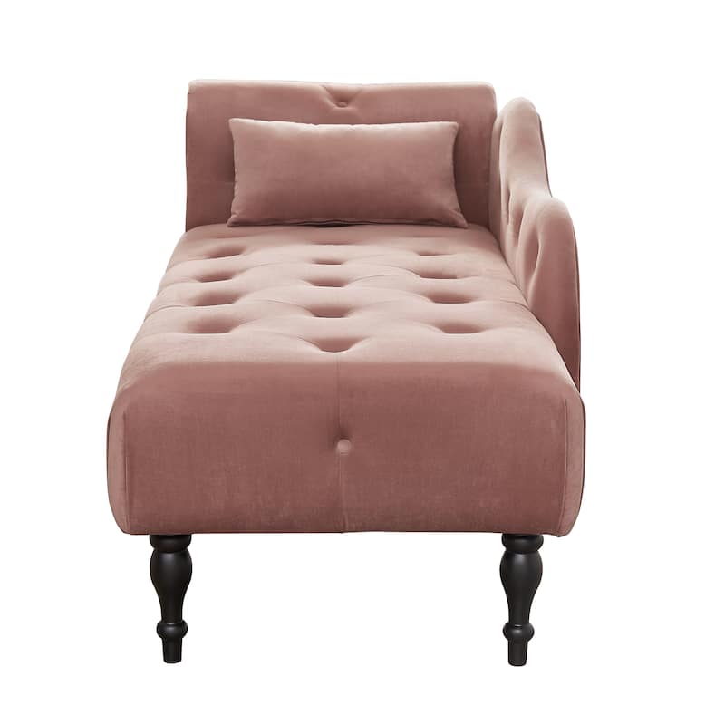 60.6"Velvet Chaise Lounge Buttons Tufted Nailhead Trimmed Solid Wood Legs with 1 Pillow(Left Arm Design as Shown in the Picture)