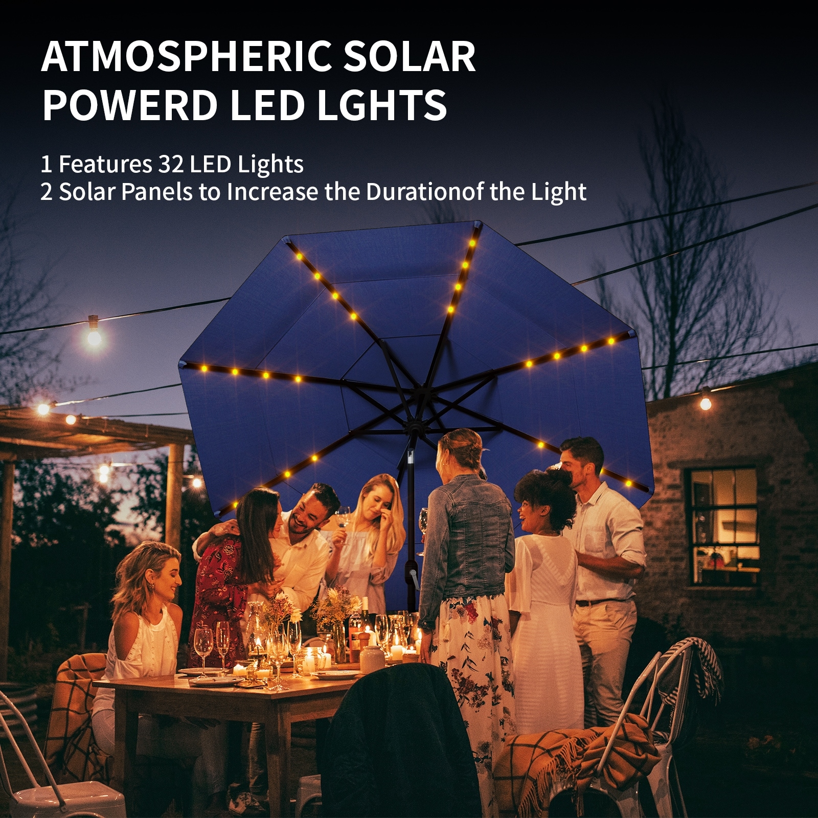 1 outdoor patio market umbrella with solar power led lights Tioline 9FT Solar-Powered Tilt Crank,Outdoor Umbrella with 32 Lights,Sunshade for Deck, Garden and Pool,Beige : Patio, Lawn & Garden Stay cool and stylish while enjoying the great outdoors with the 11FT 3 Tiers Market Sunshade Umbrella Solar 32 LED Lighted Umbrella Polytrends 10 Ft. Solar Power