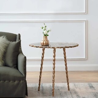 Cato 30 Inch Modern Accent Table, Gold Agate Stone Top, Metal Base ...