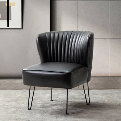 Donia Modern Faux Leather Wingback Armless Side Chair with Metal Legs by HULALA HOME