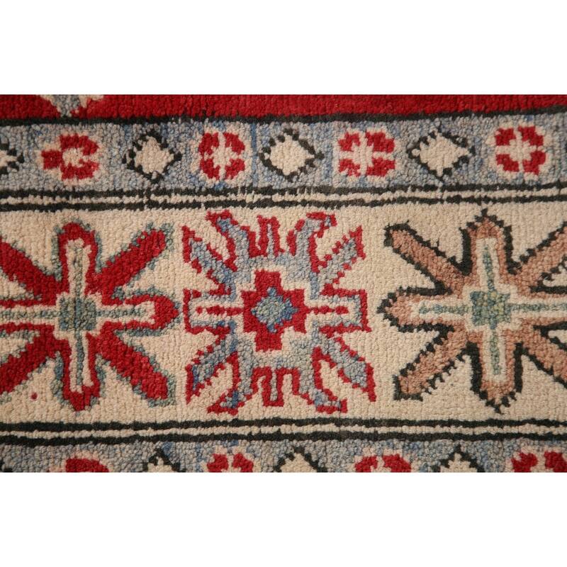 Red Geometric Kazak Area Rug Handmade Bedroom Wool Carpet - 5'0" x 6'9"
