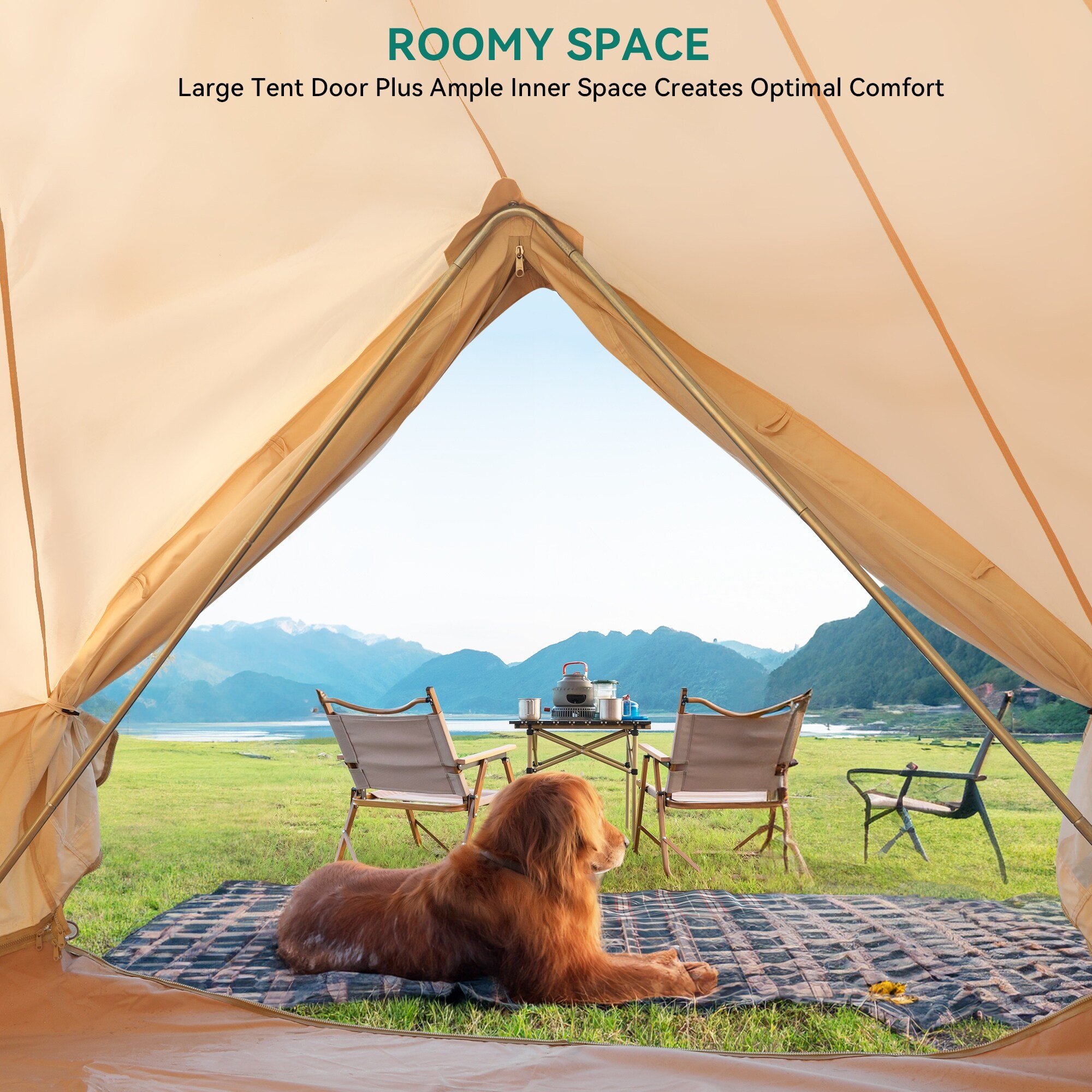 Beige Outdoor Canvas Pyramids Mongolian Yurt Tent for Family Camping 19.7 Ft