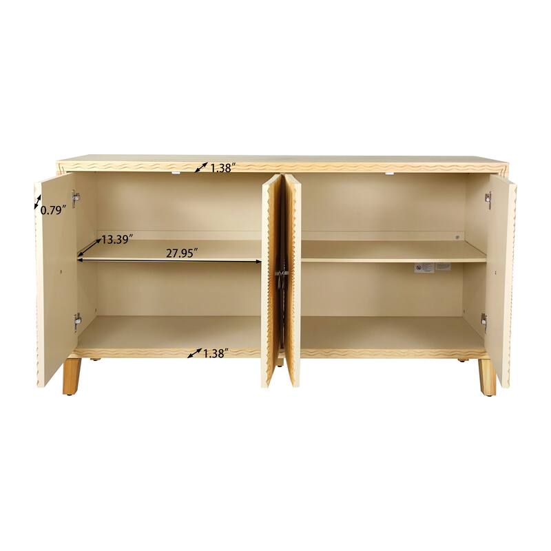 Wooden Storage Cabinet with 4 Doors, Carved Scatter Pattern Sideboard, Large Buffet Cabinet with Adjustable Shelves