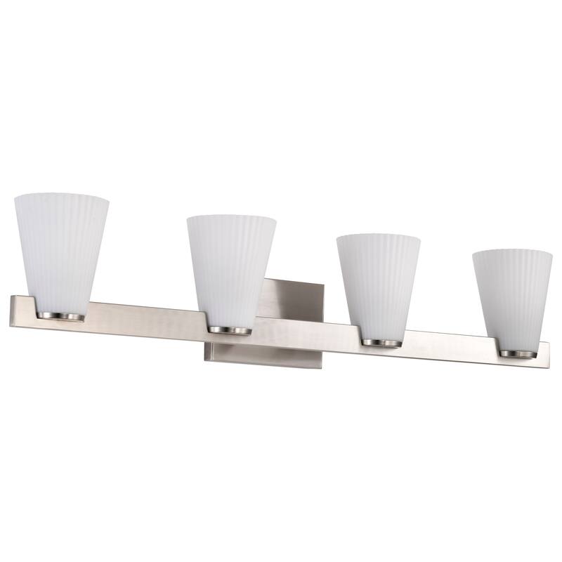 Royale 4 Light Vanity Brushed Nickel Finish Ribbed White Glass - Brushed Nickel