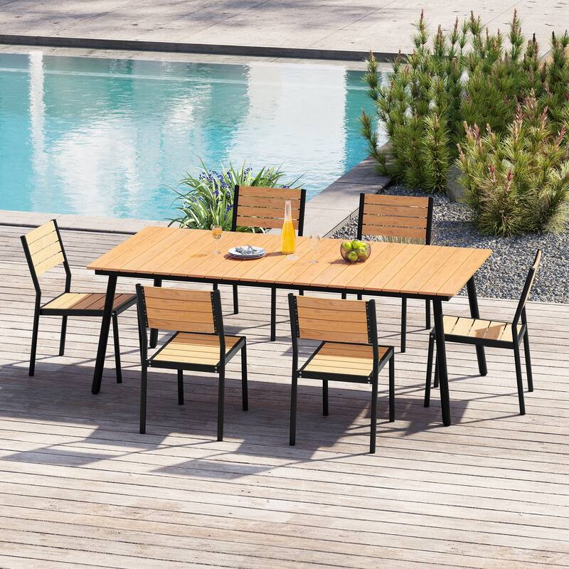 7 Pieces Outdoor Dining Set Aluminum Dining Table with Stackable Chairs