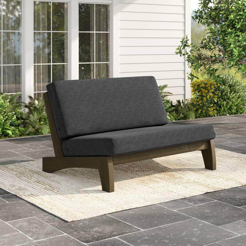 Outdoor Patio Solid Wood Chairs Loveseat Table Chat Set with Cushion
