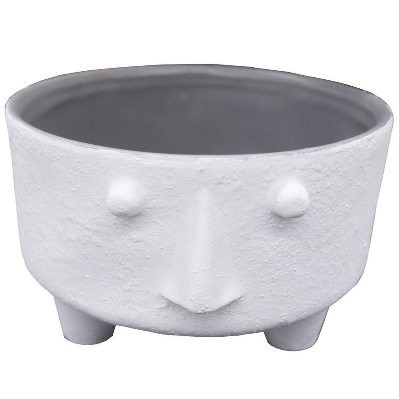 ABN5E152-CRM Matte White 5 inch planter with stone man face, Planters