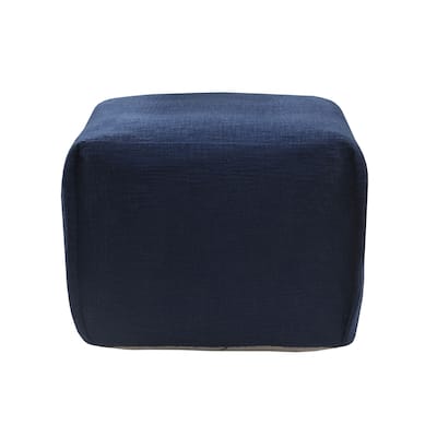 18" Navy Blue Solid Pleated Handcrafted Square Pouf Ottoman