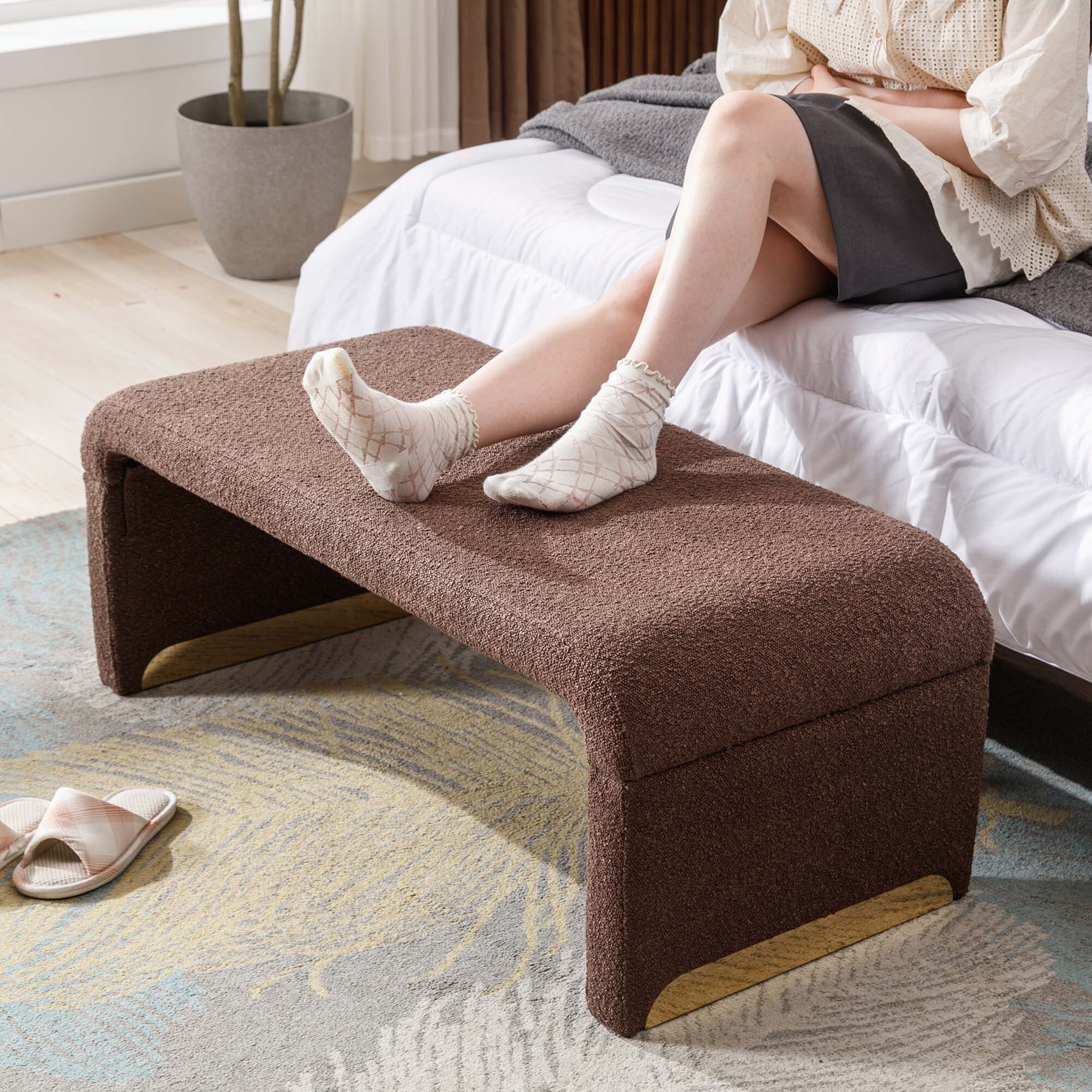 Ottoman Bedroom Bench With Gold Metal Legs On Sale Bed Bath