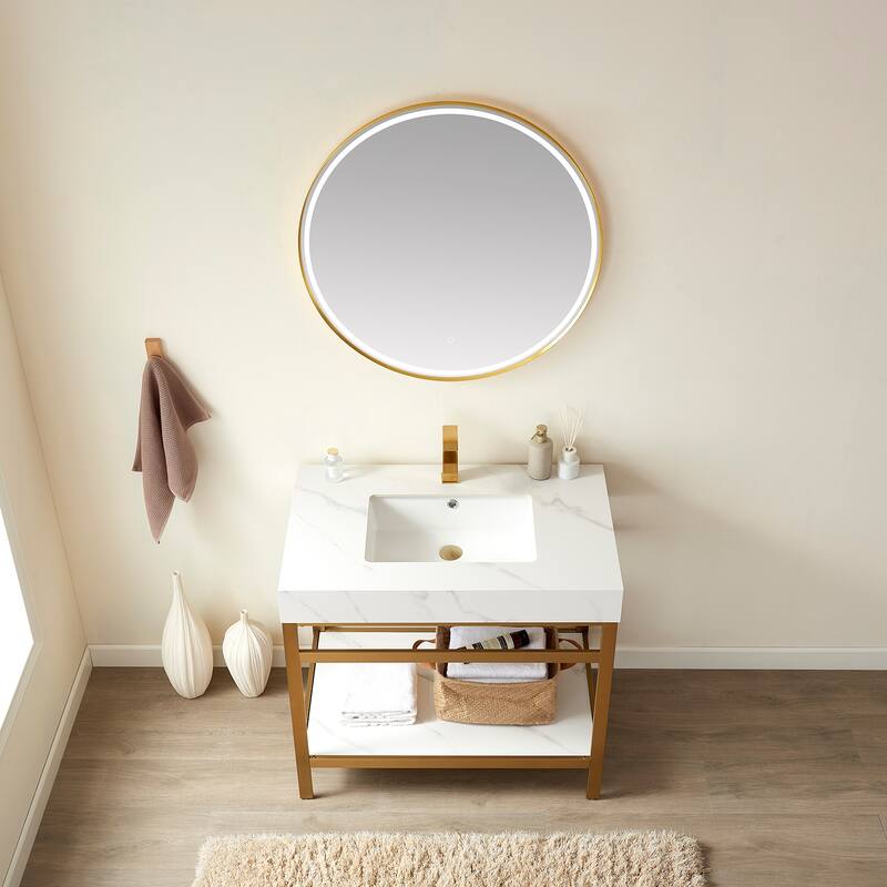Funes 36" Single Vanity, Metal Support with Stone Top without Mirror - 36''x22''