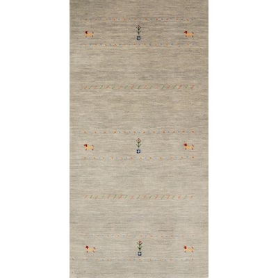Hand Knotted Oriental 100% Wool Carpet Tribal Animal Pictorial Beige & Ivories Gabbeh Runner Rug - 4' 8'' X 2' 4''