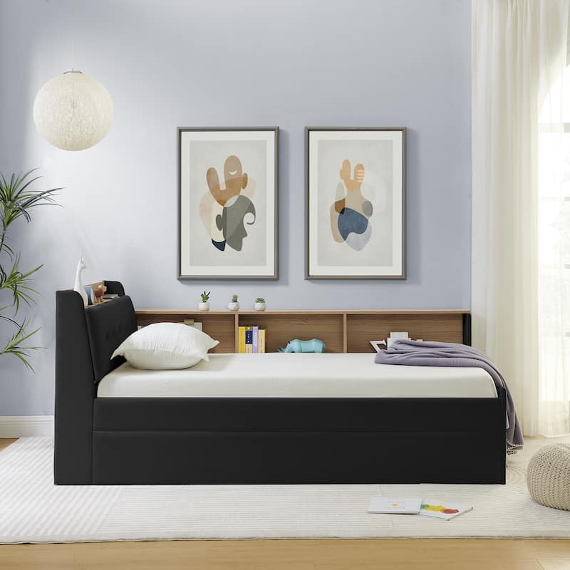 Queen Size Hydraulic Storage Bed with Integrated Headboard, Chenille Fabric