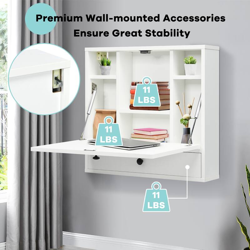 Costway Wall-Mount Floating Desk Foldable Space Saving Laptop - See details