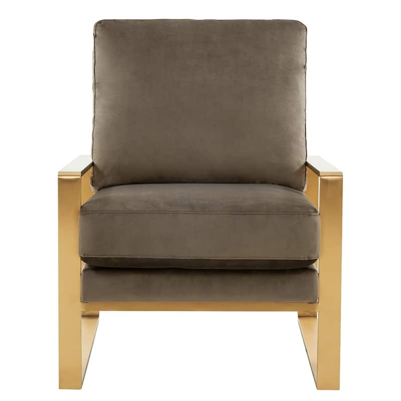LeisureMod Jefferson Modern Velvet Accent Armchair With Gold Base