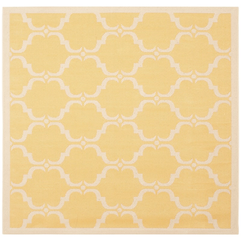SAFAVIEH Courtyard Charleen Indoor/ Outdoor Waterproof Patio Backyard Rug - 5'3" Square - Yellow/Beige