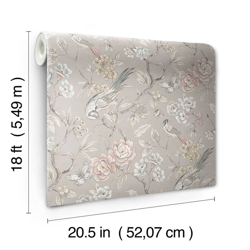 NuWallpaper Waverly Aviary Garden Grey Peel and Stick Wallpaper - N/A