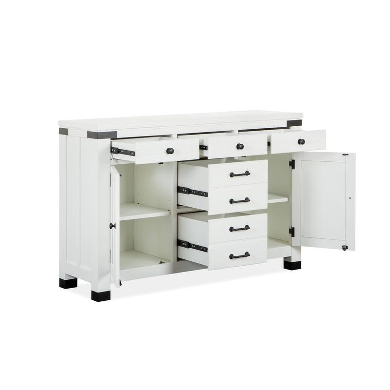 Magnussen Home Harper Springs Silo White Server With Hutch - 54''W x 18''D x 86.5''H