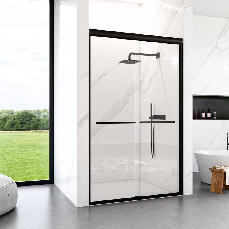 44"-48"W*72" H Semi-Frameless Double Sliding Shower Door, Bypass Shower Door, 1/4" (6mm) Thick SGCC Tempered Glass Door